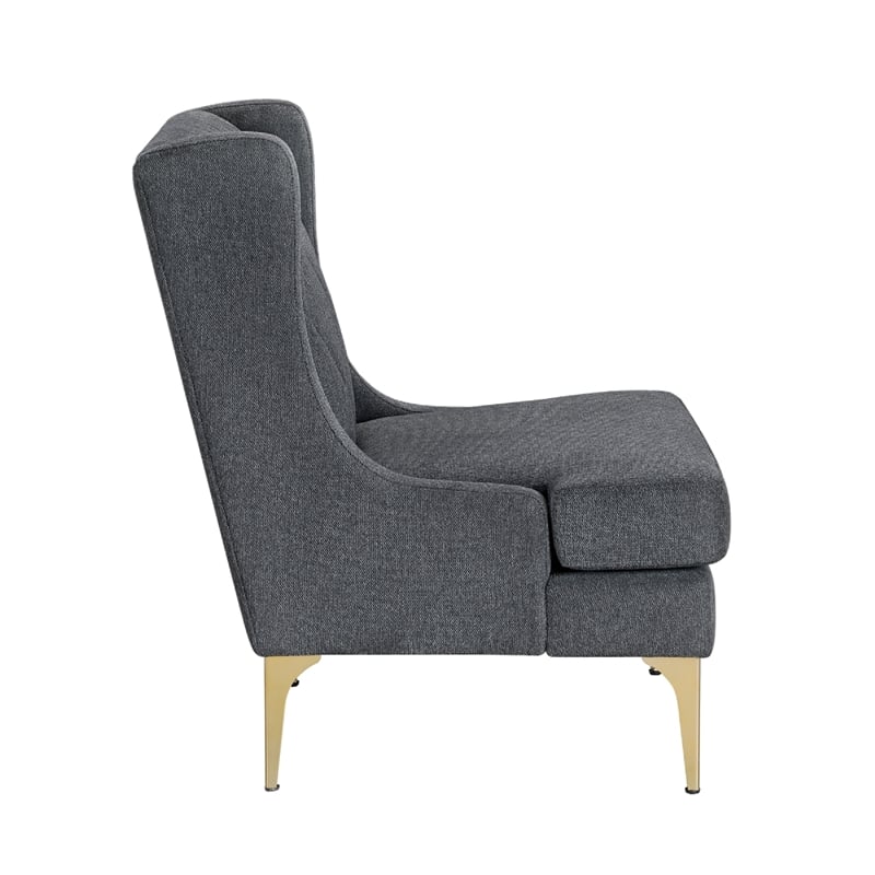 Svy Wingback Accent Chair- Dark Gray Chenille Cushion- Gold Metal Legs