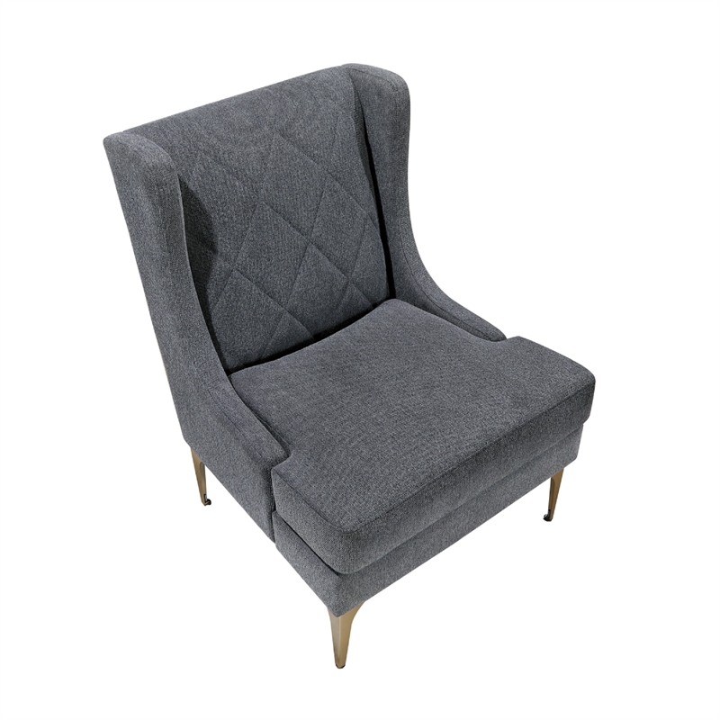 Svy Wingback Accent Chair- Dark Gray Chenille Cushion- Gold Metal Legs