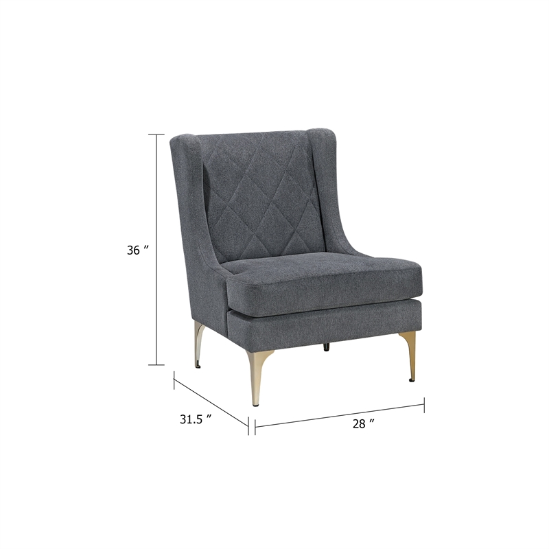 Svy Wingback Accent Chair- Dark Gray Chenille Cushion- Gold Metal Legs