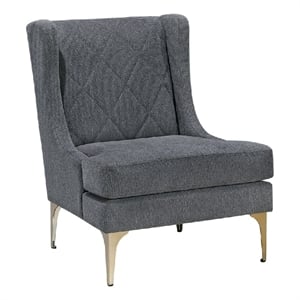 Svy Wingback Accent Chair- Dark Gray Chenille Cushion- Gold Metal Legs