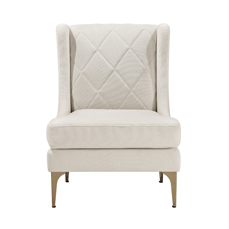 Svy Wingback Accent Chair- Taupe Chenille Cushion- Gold Metal Legs