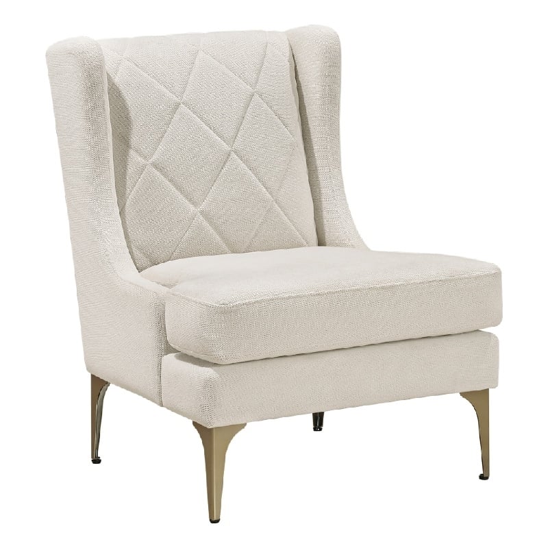 Svy Wingback Accent Chair- Taupe Chenille Cushion- Gold Metal Legs