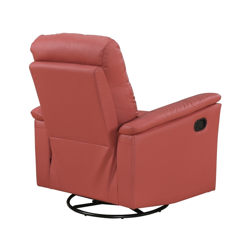 Rem Swivel Glider Manual Reclining Chair- Coral Red Top Grain Leather