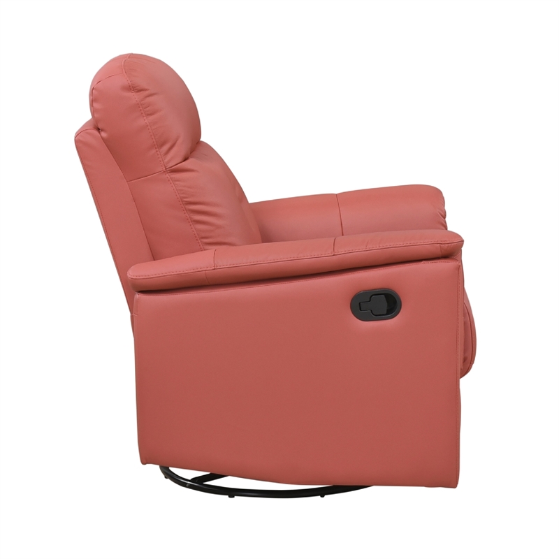 Rem Swivel Glider Manual Reclining Chair- Coral Red Top Grain Leather