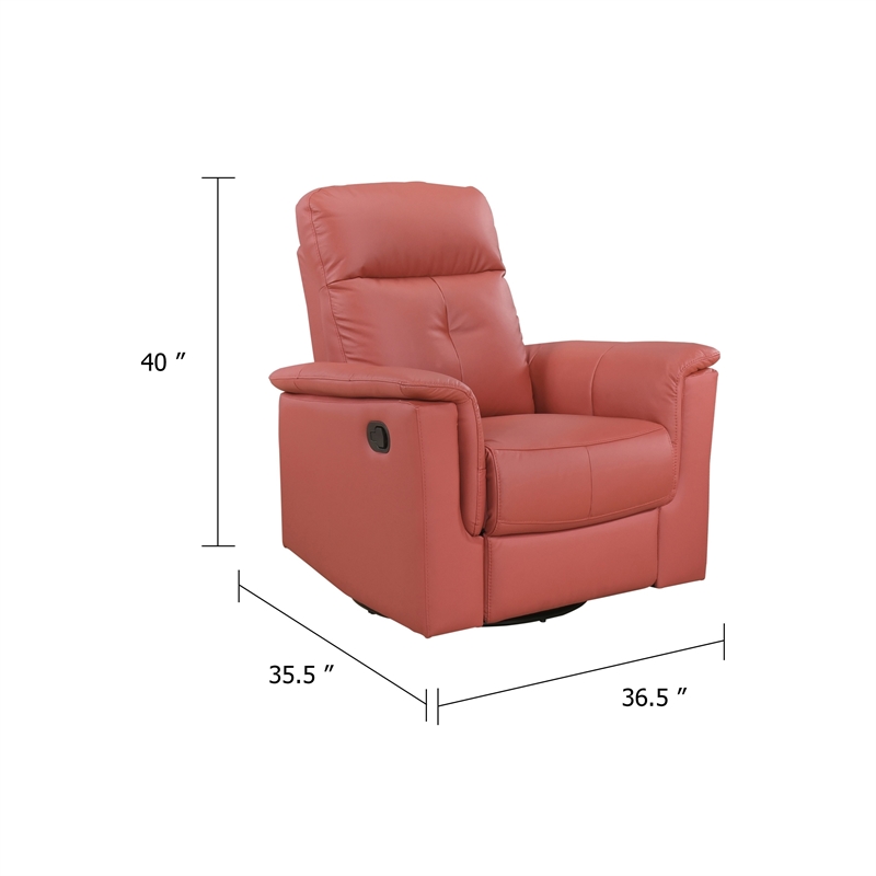 Rem Swivel Glider Manual Reclining Chair- Coral Red Top Grain Leather