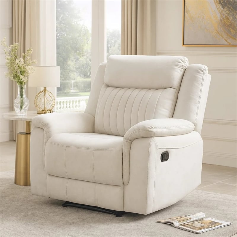 Nez Manual Reclining Chair- Contrast Edges- Beige Polished Microfiber