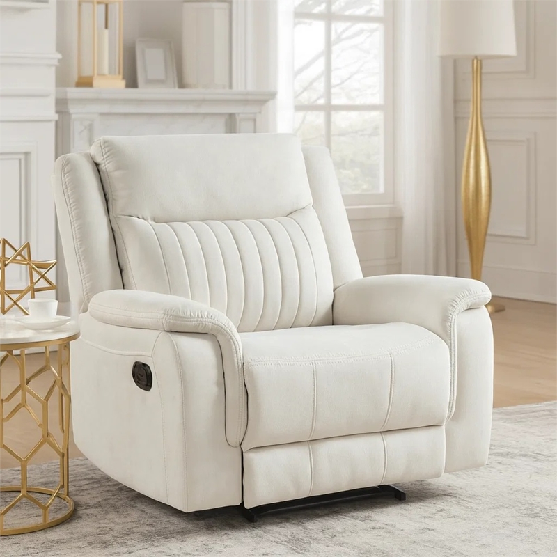 Nez Manual Reclining Chair- Contrast Edges- Beige Polished Microfiber