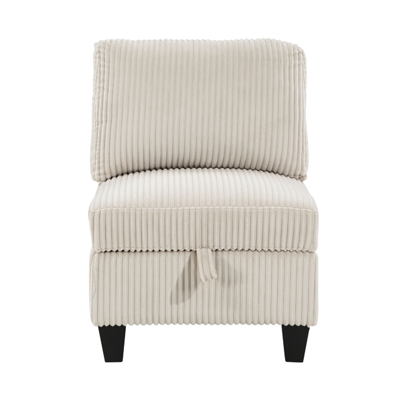 Wely Armless Chair w Hidden Storage- Beige Corduroy Seat and Back