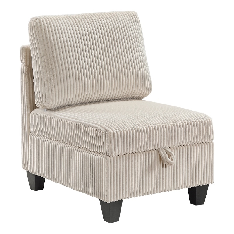 Wely Armless Chair w Hidden Storage- Beige Corduroy Seat and Back