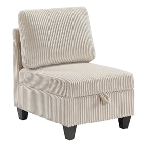 Wely Armless Chair w Hidden Storage- Beige Corduroy Seat and Back