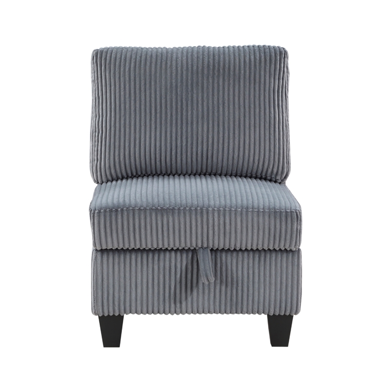 Wely Armless Chair w Hidden Storage- Dark Gray Corduroy Seat and Back