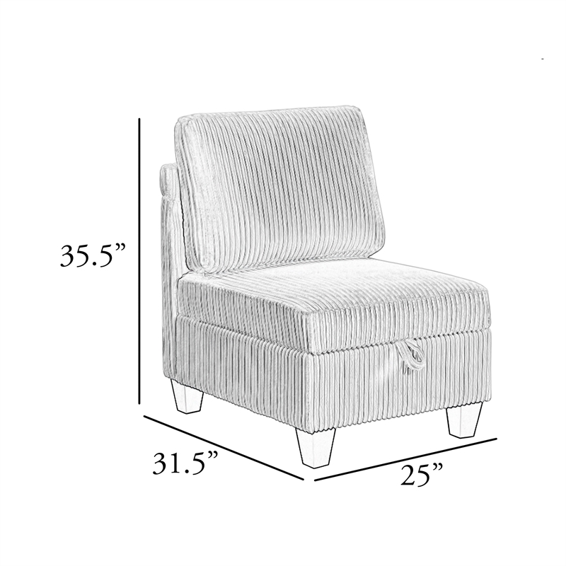 Wely Armless Chair w Hidden Storage- Dark Gray Corduroy Seat and Back