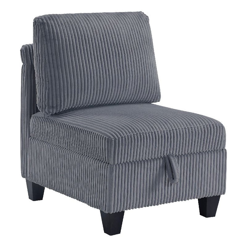 Wely Armless Chair w Hidden Storage- Dark Gray Corduroy Seat and Back