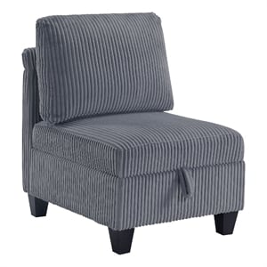 Wely Armless Chair w Hidden Storage- Dark Gray Corduroy Seat and Back
