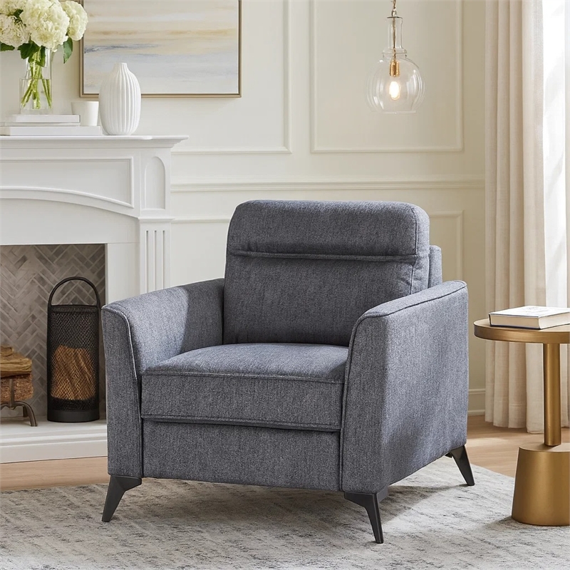 Teli Sofa Chair- Textured Dark Gray Microfiber- Black Metal Legs