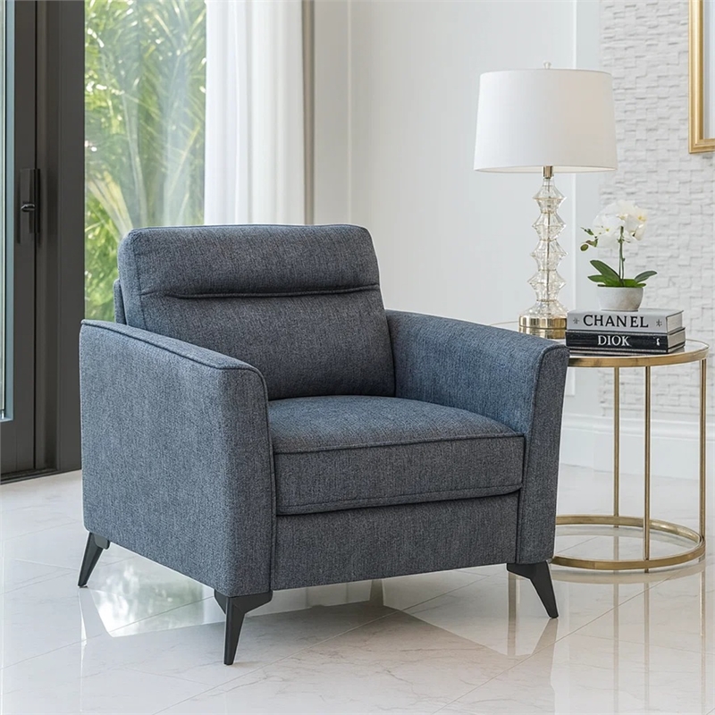 Teli Sofa Chair- Textured Dark Gray Microfiber- Black Metal Legs