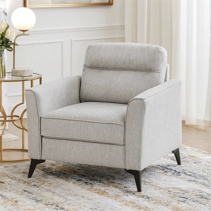 Teli Sofa Armchair- Light Tan Brown Microfiber- Black Metal Legs