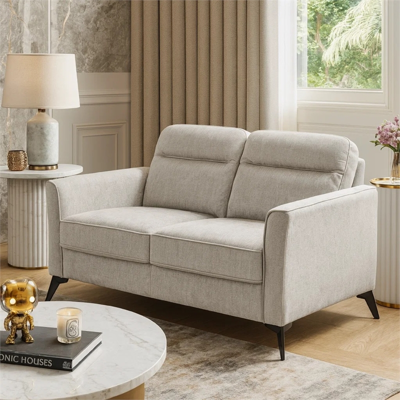 Teli Loveseat- Light Tan Brown Microfiber- Black Metal Legs- 57 Inch