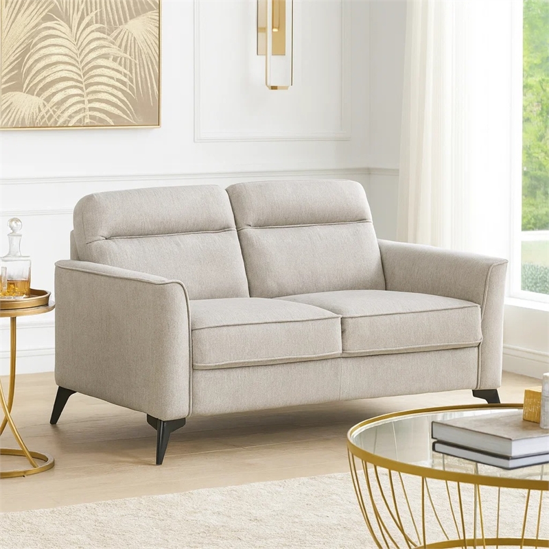 Teli Loveseat- Light Tan Brown Microfiber- Black Metal Legs- 57 Inch
