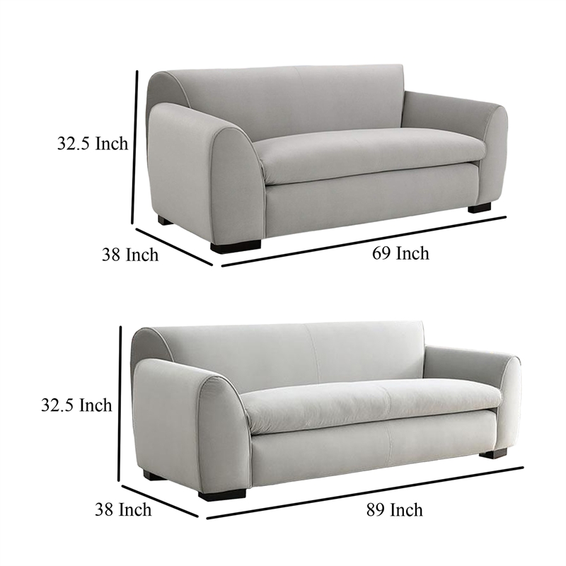 Sero 2pc Sofa and Loveseat Set- Bench Style Seat- Light Gray Velvet
