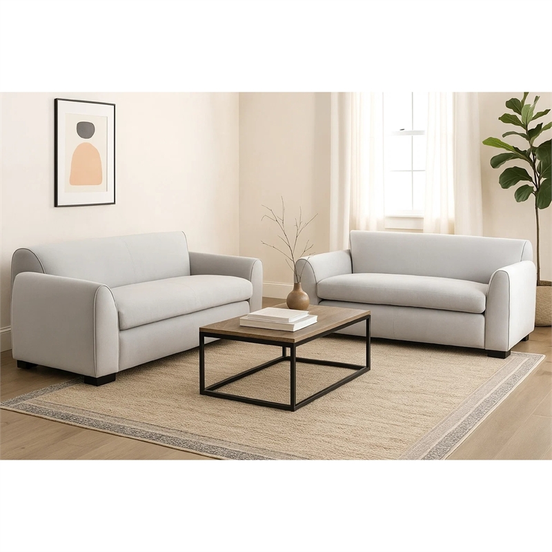 Sero 2pc Sofa and Loveseat Set- Bench Style Seat- Light Gray Velvet