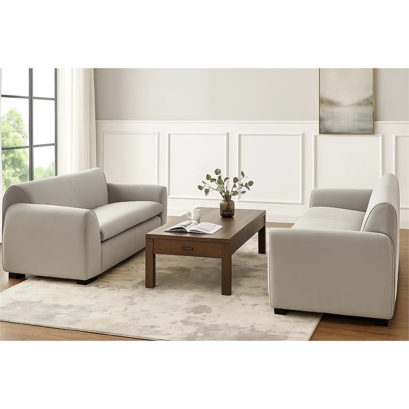 Sero 2pc Sofa and Loveseat Set- Bench Style Seat- Light Gray Velvet