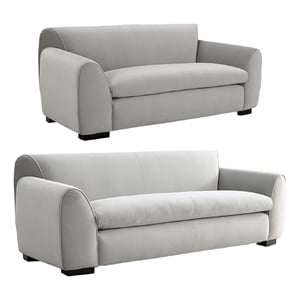 Sero 2pc Sofa and Loveseat Set- Bench Style Seat- Light Gray Velvet