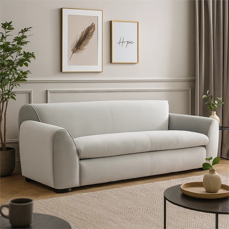 Sero Sofa- Padded Bench Style Seat- Modern Light Gray Velvet 89 Inch