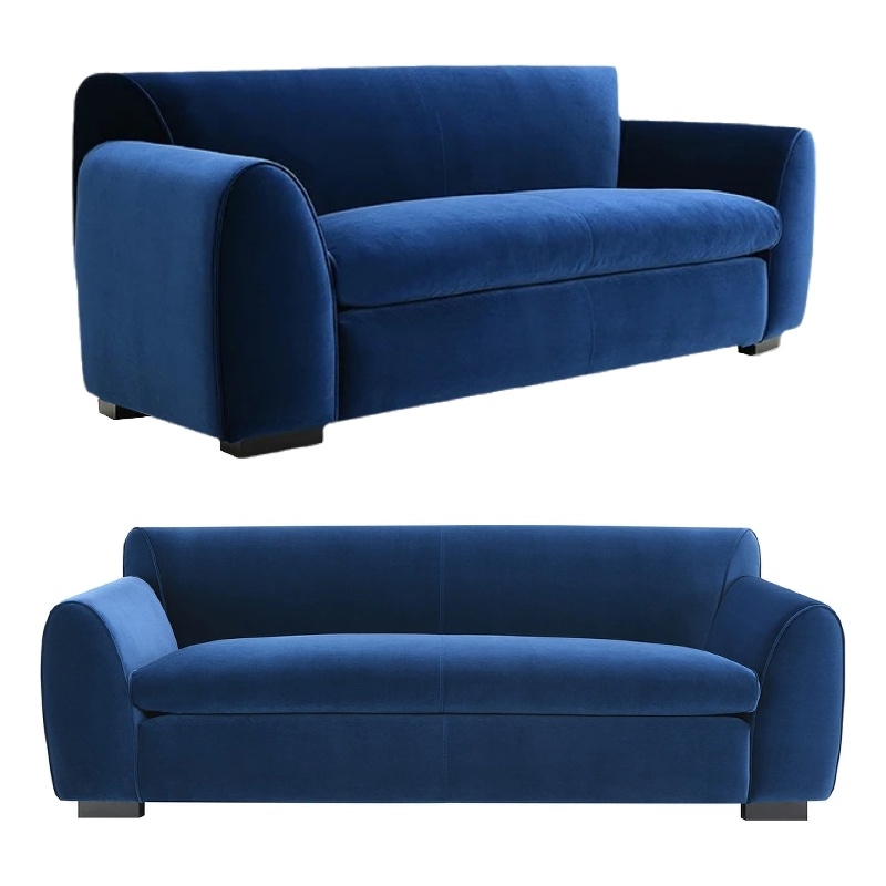 Sero 2pc Sofa and Loveseat Set- Bench Style Seat- Royal Blue Velvet