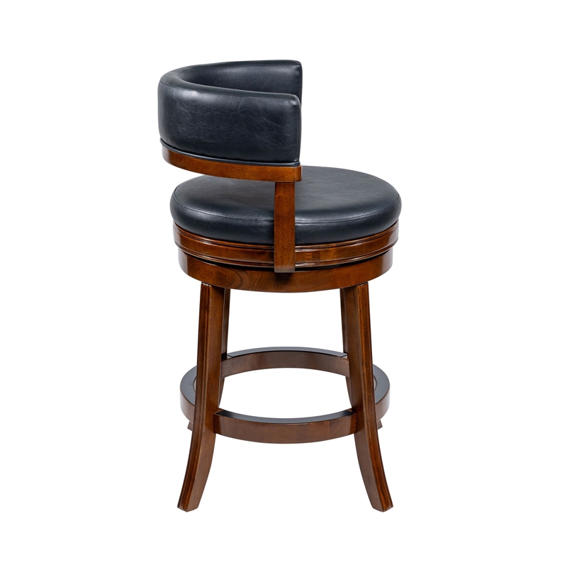 Bely Swivel Counter Height Chair- Black Faux Leather- Cappuccino Brown