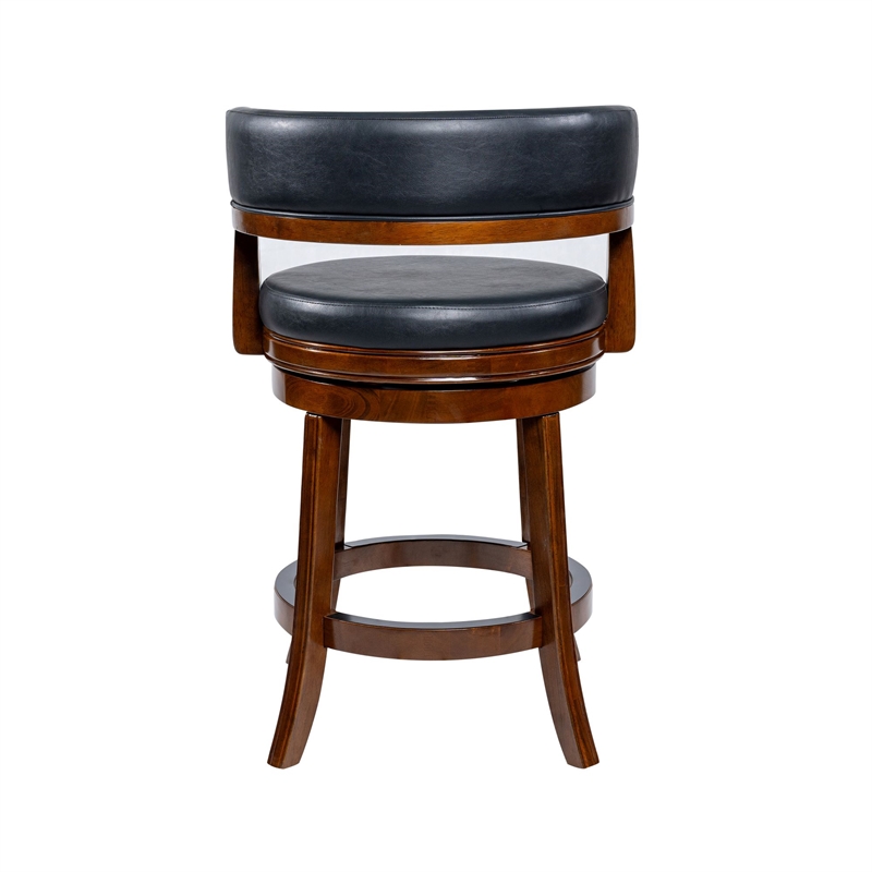 Bely Swivel Counter Height Chair- Black Faux Leather- Cappuccino Brown