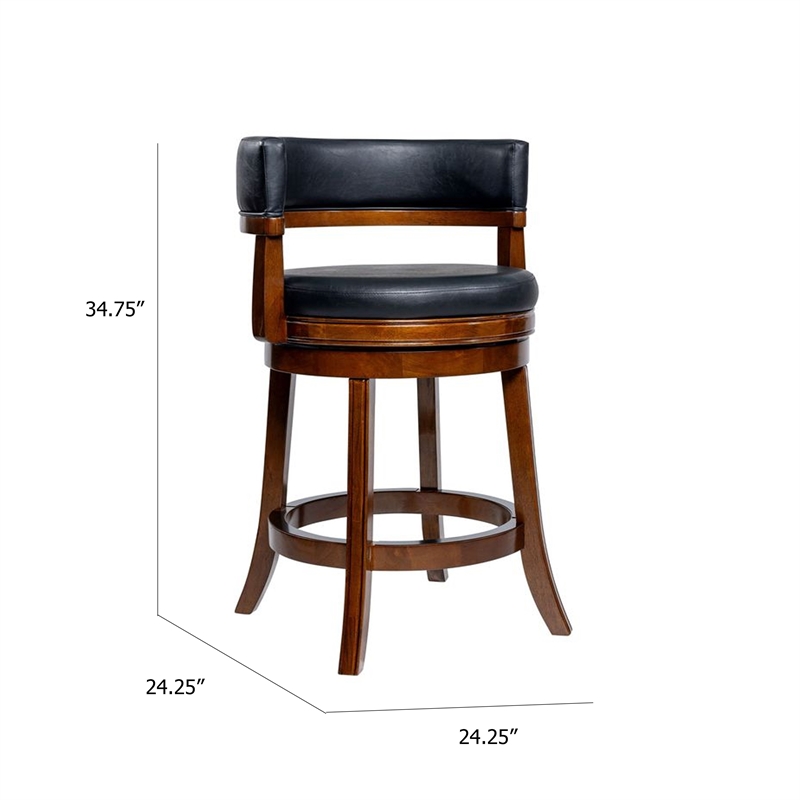 Bely Swivel Counter Height Chair- Black Faux Leather- Cappuccino Brown