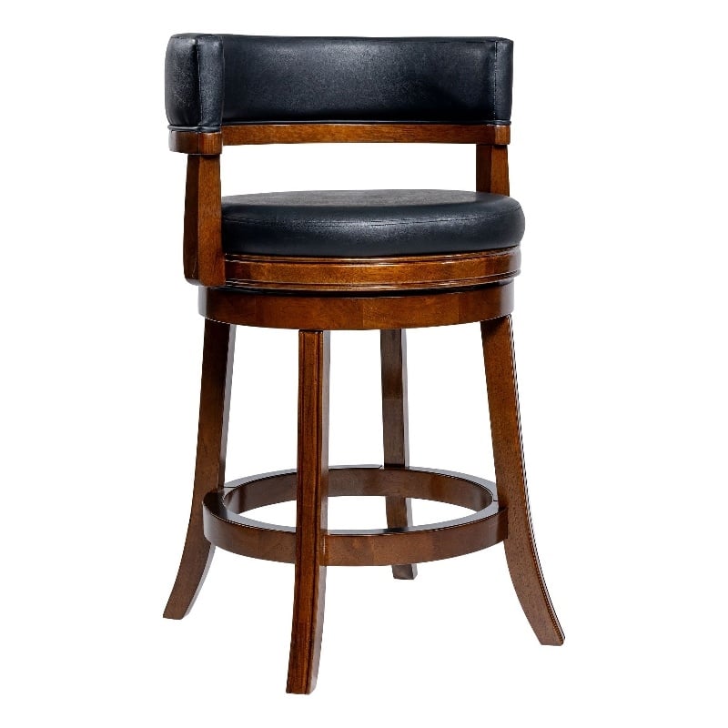 Bely Swivel Counter Height Chair- Black Faux Leather- Cappuccino Brown