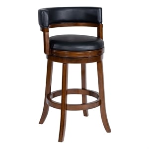 Bely Swivel Barstool Chair- Black Faux Leather- Cappuccino Brown Wood