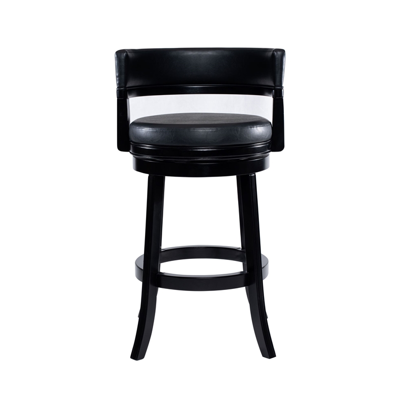 Bely Swivel Barstool Chair- Faux Leather Seat with Wood Frame- Black