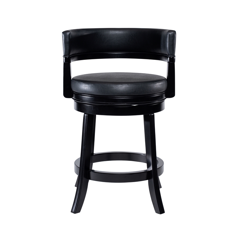 Bely Swivel Counter Stool Chair- Black Faux Leather Seat with Wood Legs