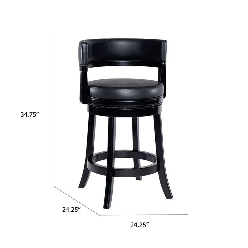 Bely Swivel Counter Stool Chair- Black Faux Leather Seat with Wood Legs