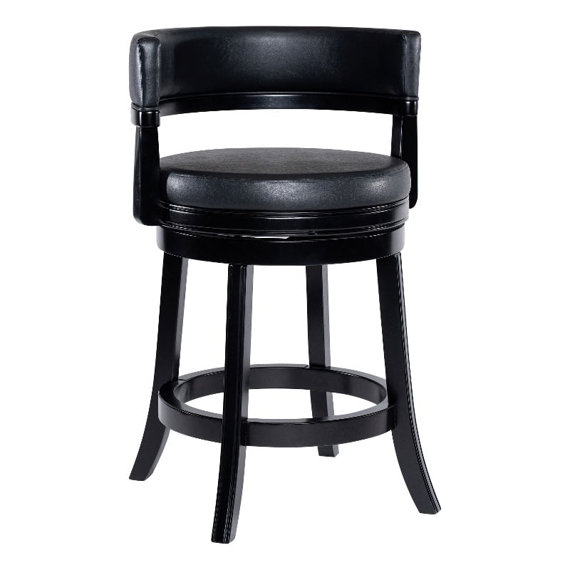 Bely Swivel Counter Stool Chair- Black Faux Leather Seat with Wood Legs