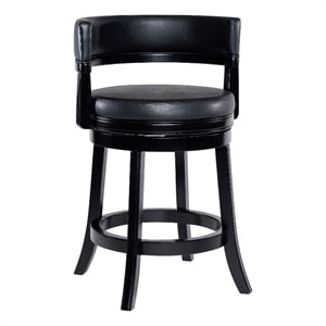 Bely Swivel Counter Stool Chair- Black Faux Leather Seat with Wood Legs