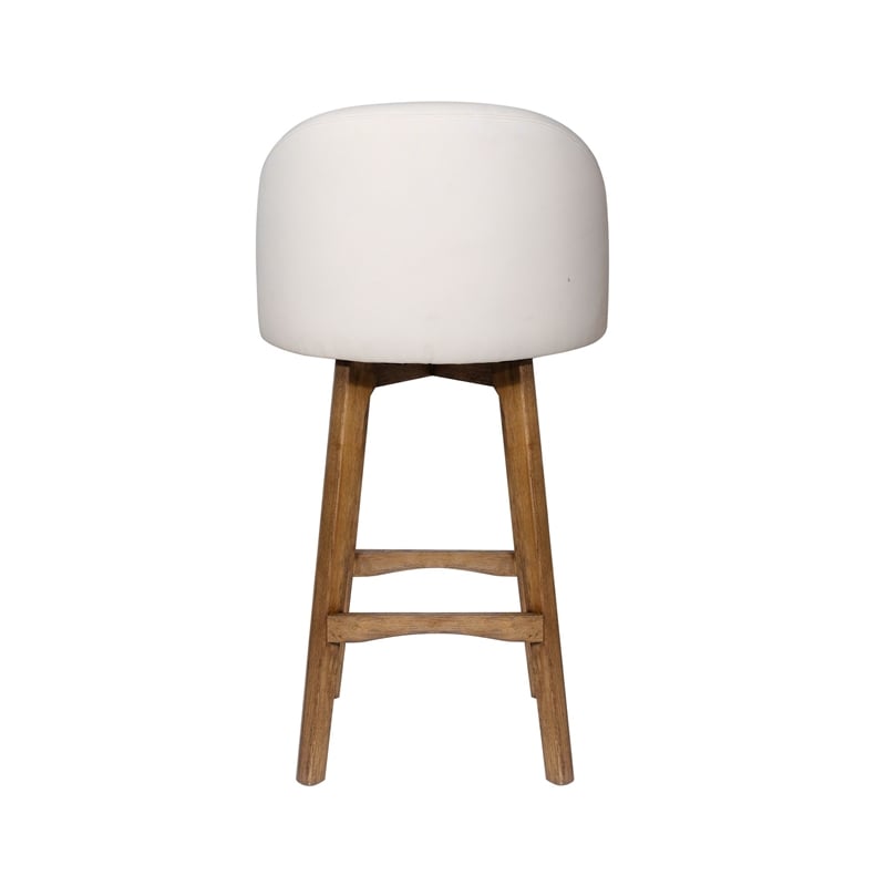 Gery Swivel Barstool Chair- Cream Fabric Seat with Natural Brown Legs