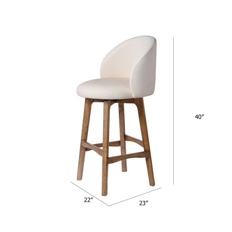 Gery Swivel Barstool Chair- Cream Fabric Seat with Natural Brown Legs