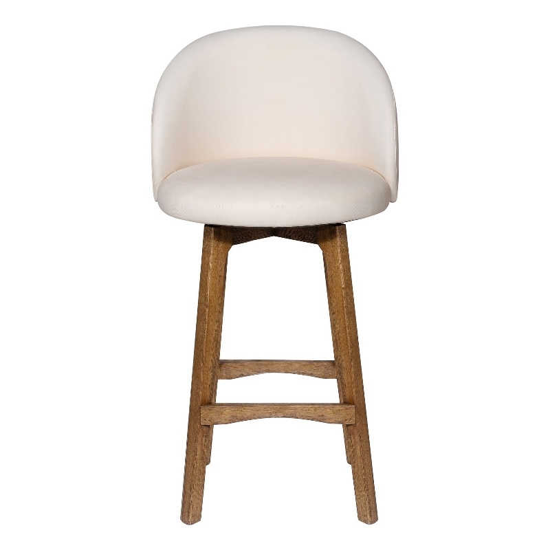 Gery Swivel Barstool Chair- Cream Fabric Seat with Natural Brown Legs