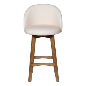 Gery Swivel Barstool Chair- Cream Fabric Seat with Natural Brown Legs