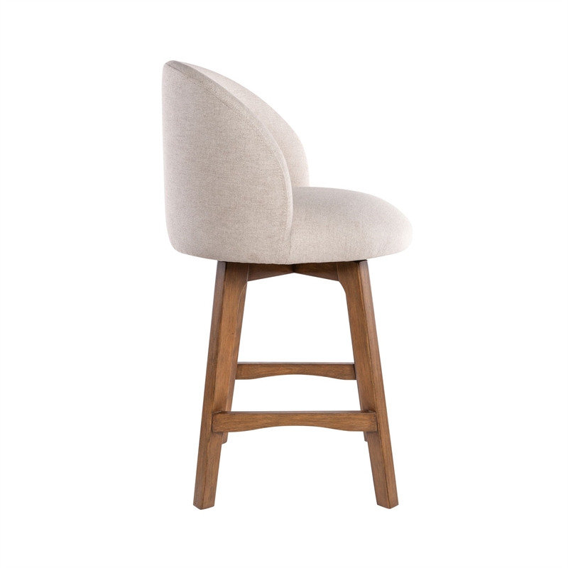 Gery Swivel Counter Height Chair- Cream Fabric Seat- Natural Brown