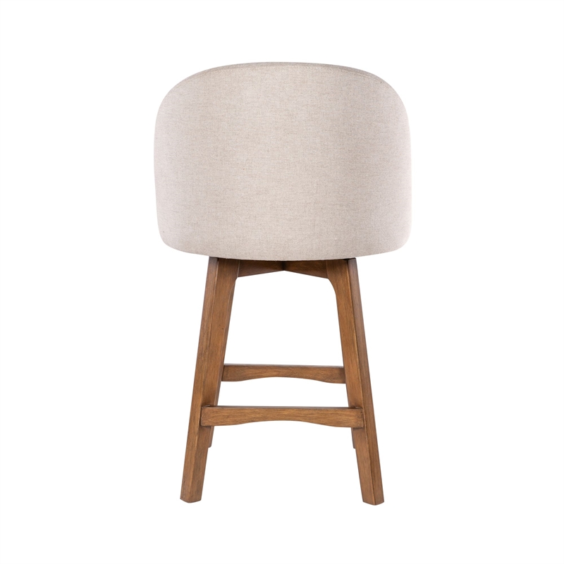Gery Swivel Counter Height Chair- Cream Fabric Seat- Natural Brown