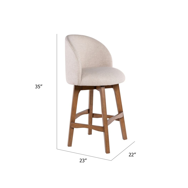 Gery Swivel Counter Height Chair- Cream Fabric Seat- Natural Brown