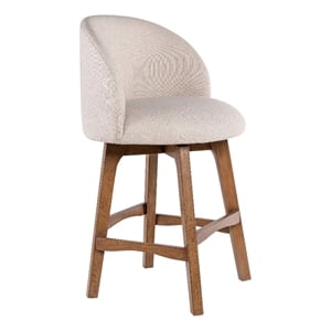 Gery Swivel Counter Height Chair- Cream Fabric Seat- Natural Brown