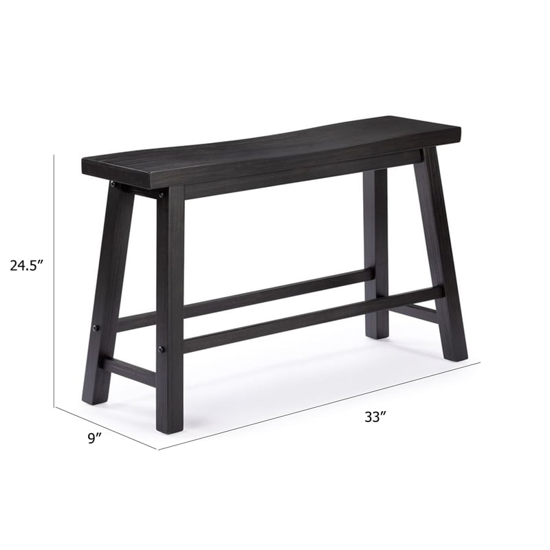Amber Counter Height Bench- Backless Seat- Charcoal Black Acacia Wood