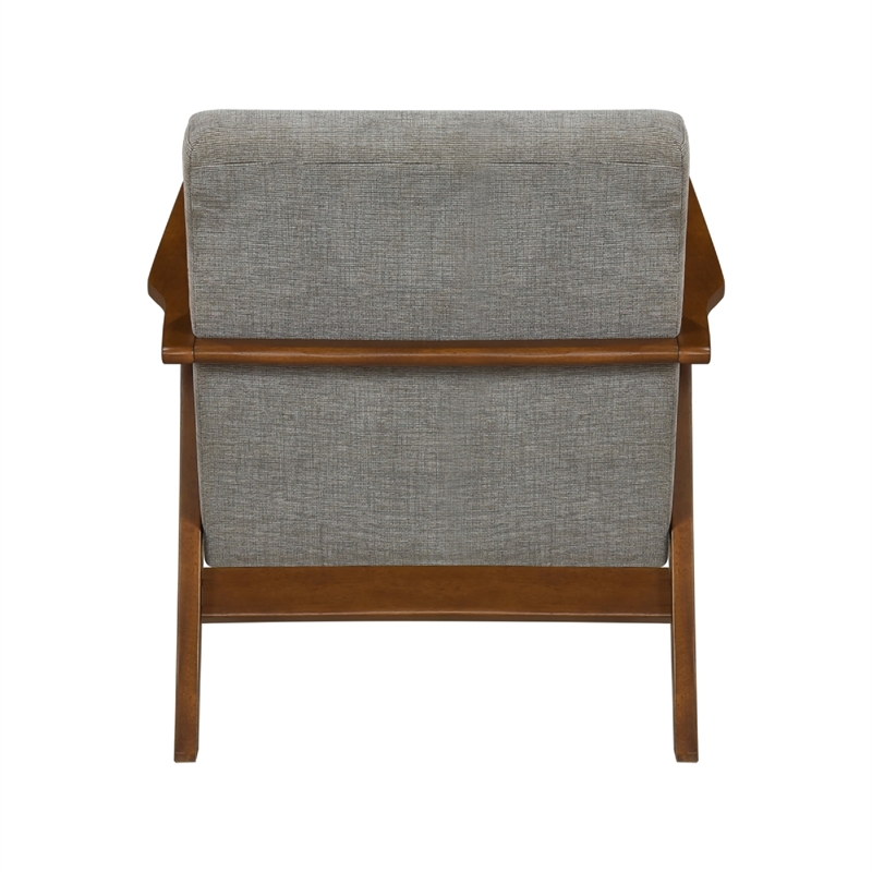 ary armchair- gray chenille cushion- chestnut brown solid rubberwood
