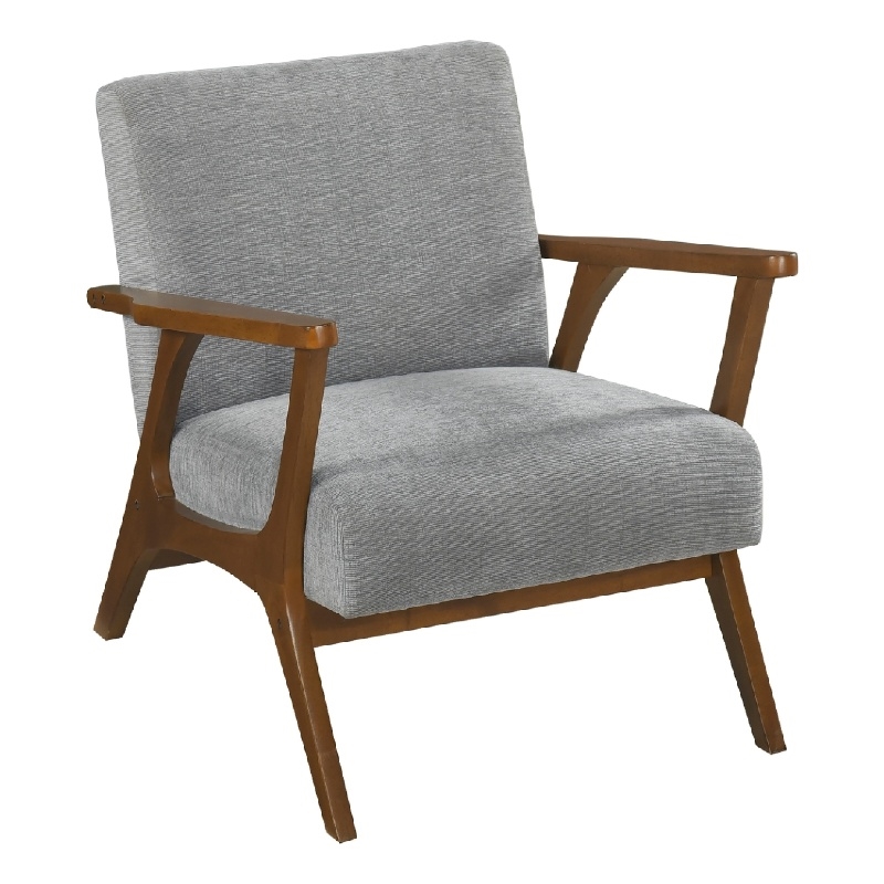 Ary Armchair- Gray Chenille Cushion- Chestnut Brown Solid Rubberwood